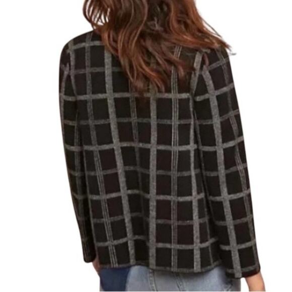 Moth by Anthropologie Knit Sweater Blazer Windowpane Black White S Office Career - Picture 2 of 10